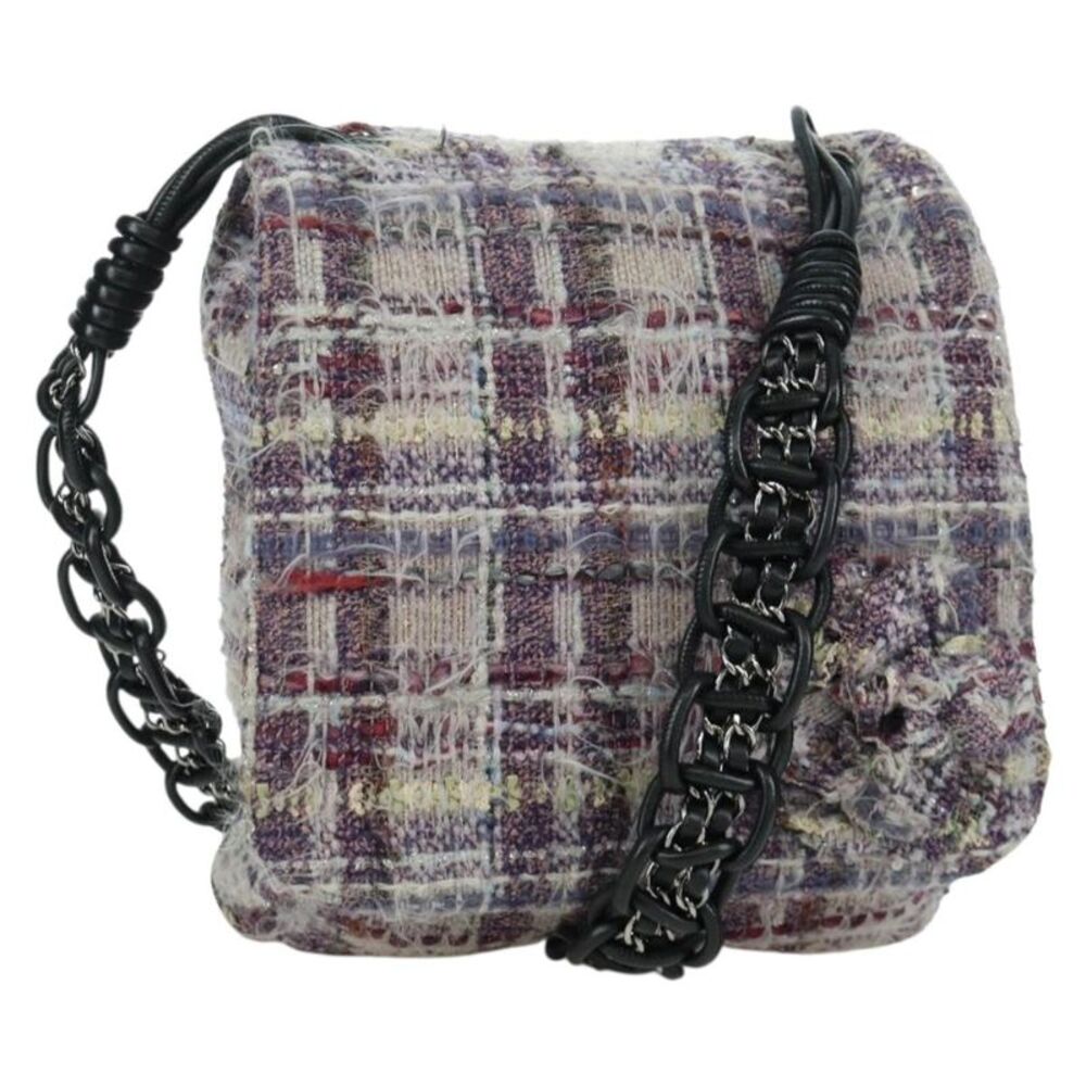 Chanel Camellia Messenger Tweed Purple Tweed Shoulder Bag Bag